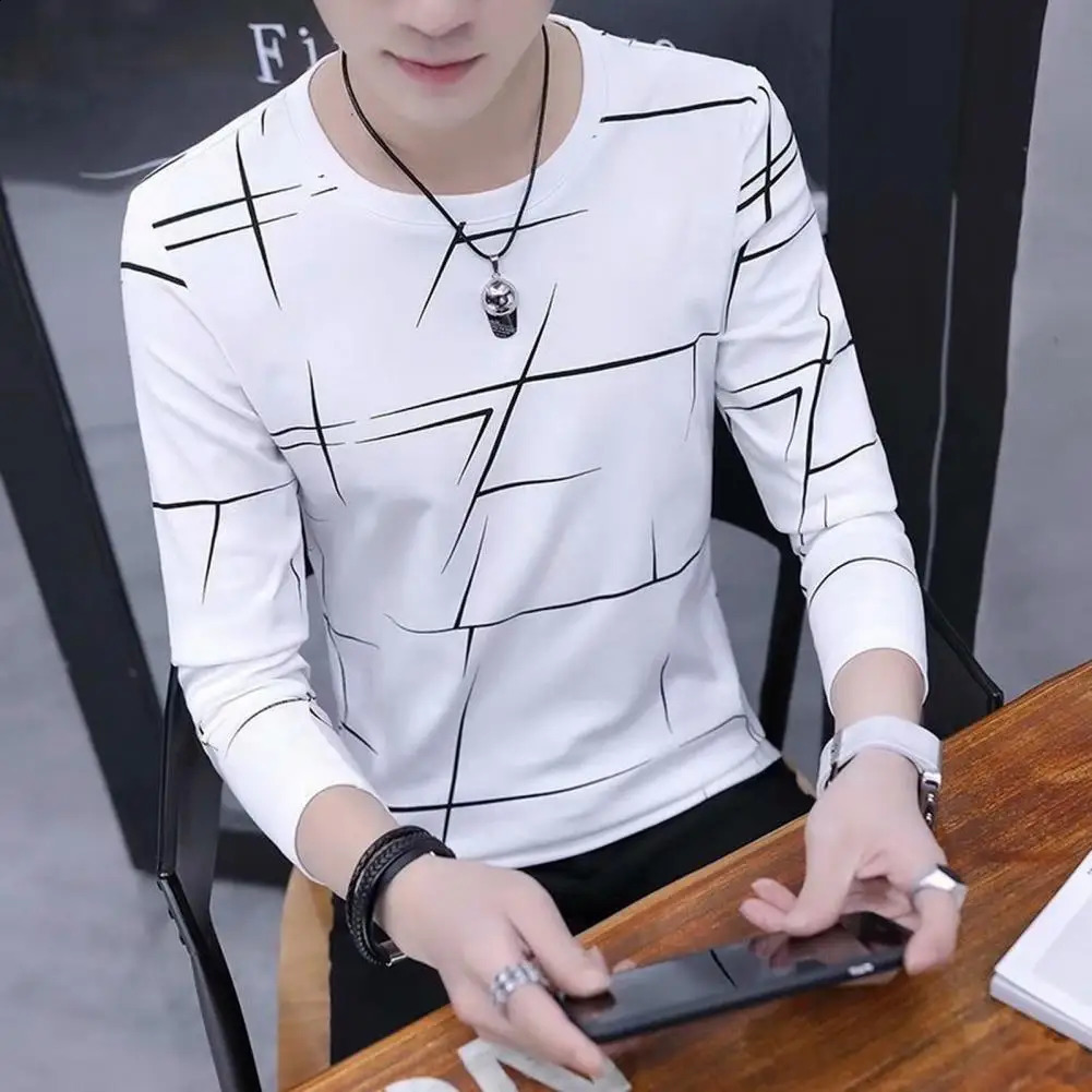 Long Sleeve T-shirt Men Long Sleeve T-shirt Soft Breathable Mens Contrast Color T-shirt Stylish Long Sleeve Top for Daily 240812