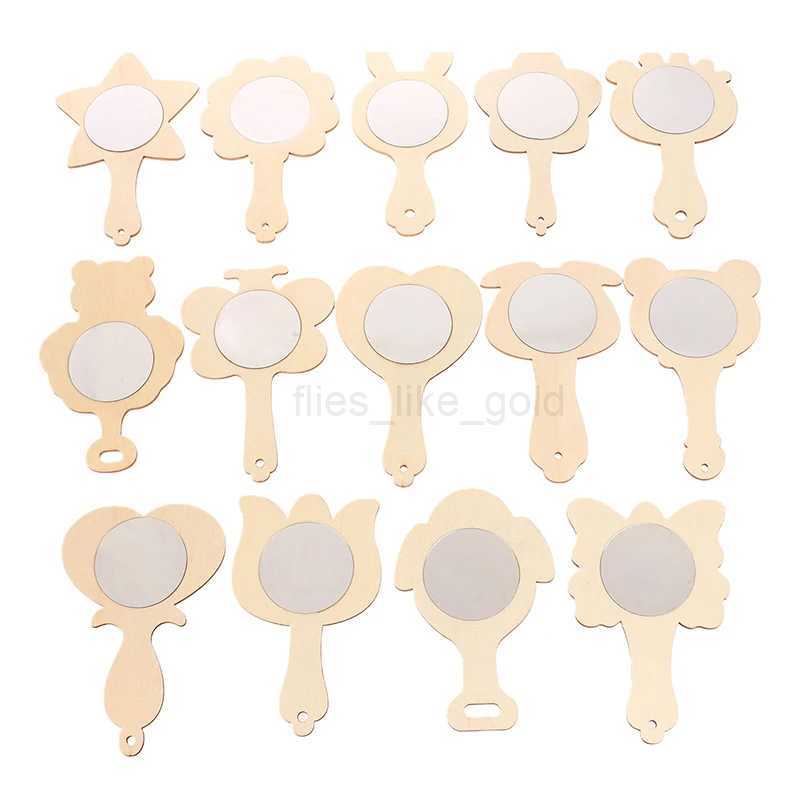 Mirror Diy unfinished wooden blank portable paddle handle beauty handle toy craft painting makeup wooden childrens travel hand W240813