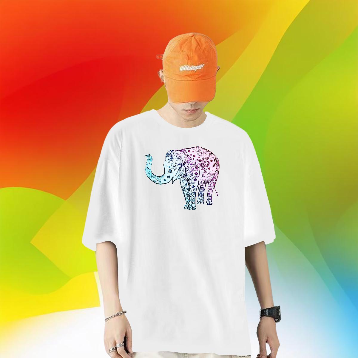 Classic Casual Men Tshirts Elephant Spring Summer 230g 100% Cotton Top Tees Breathable Short Sleeve Free Shipping T-Shirts for Men DIY Printed