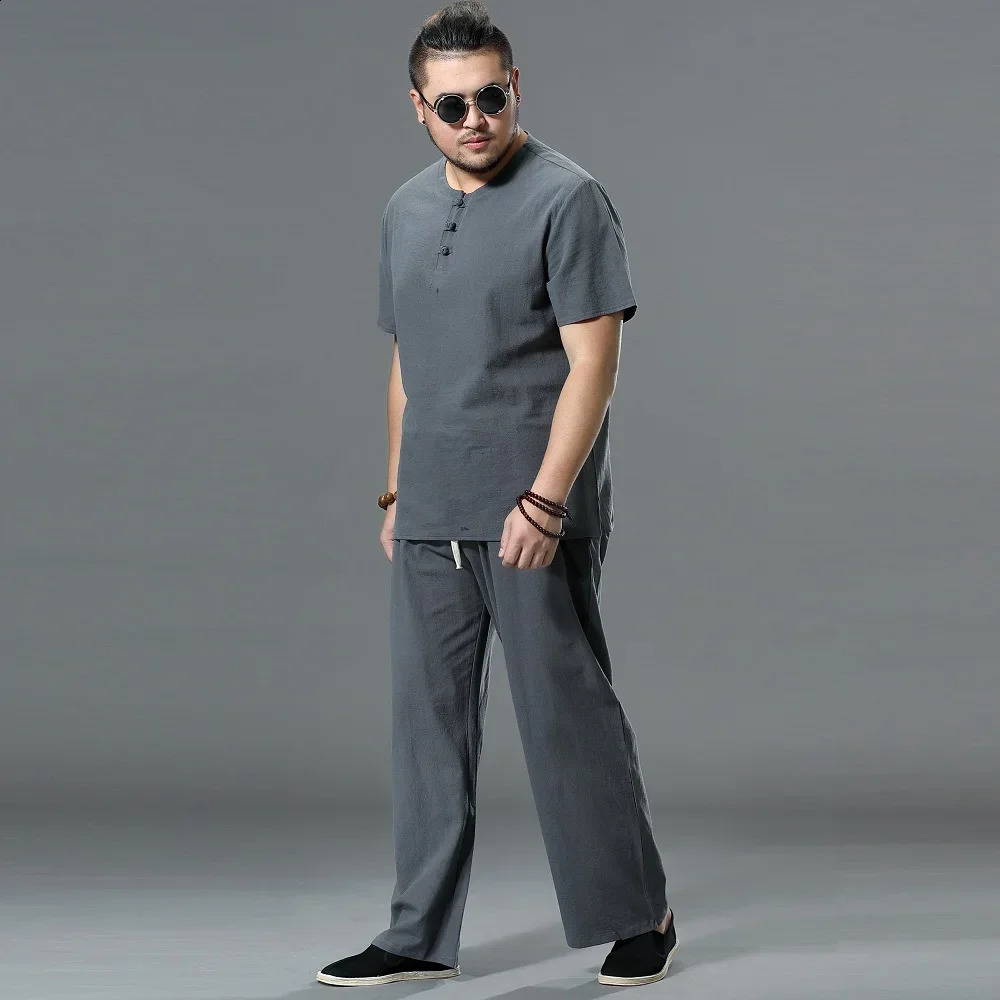 Pants Large Size Summer Mens Cotton Tall Big Sizes Wide Leg Linen Pant Oversized Jogger Trousers Male Plus Size Loose Pants Men 240812