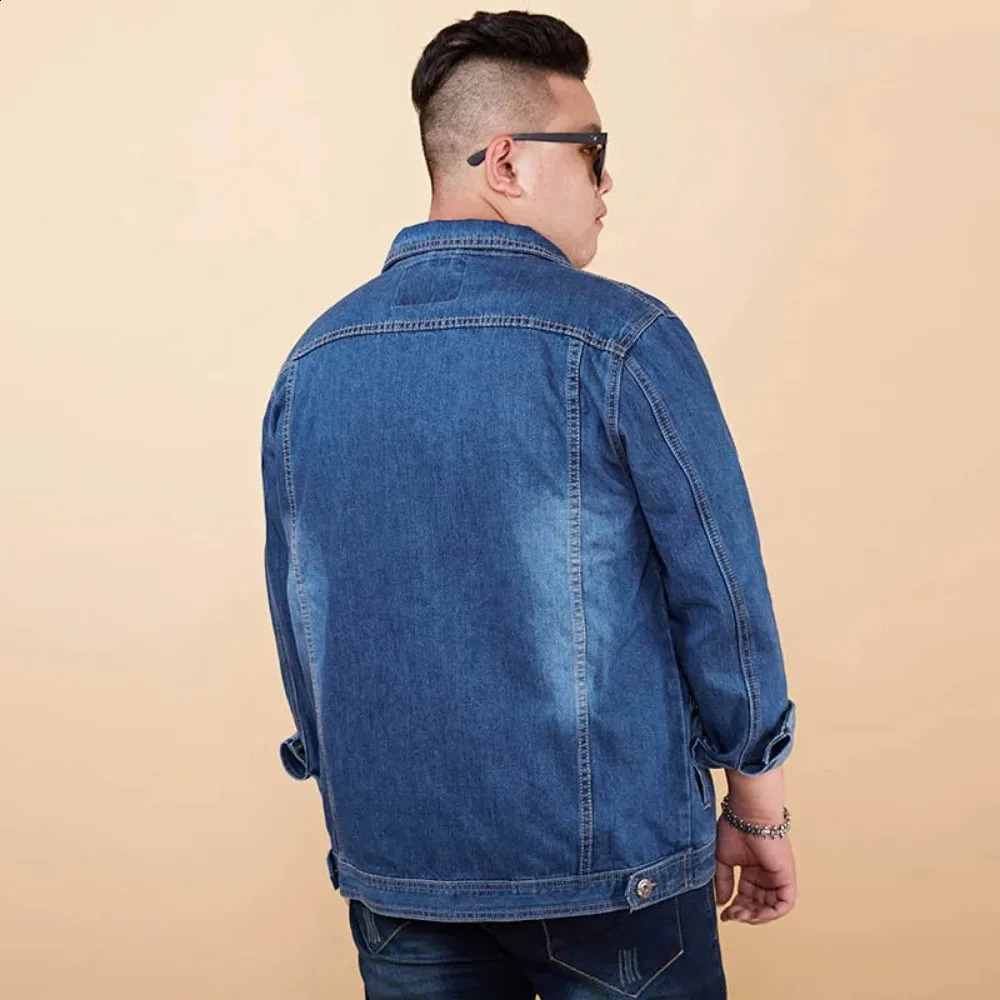 M-8XL Plus Size Denim Jacket Slim Fit Solid Mens Jeans Jacket Autumn Hip Hop Cotton Washed Cool Fashion Streetwear 3ZWJ08 240812