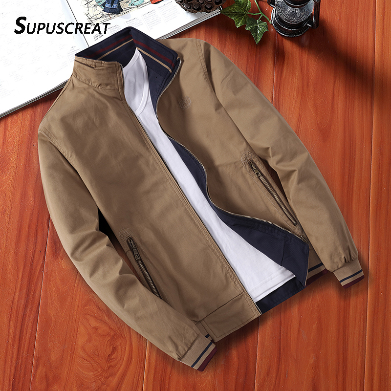 Mens windproof cotton zipper jacket mens baseball pilot bomber casual slim fit solid doublesided wearresistant autumn 240812