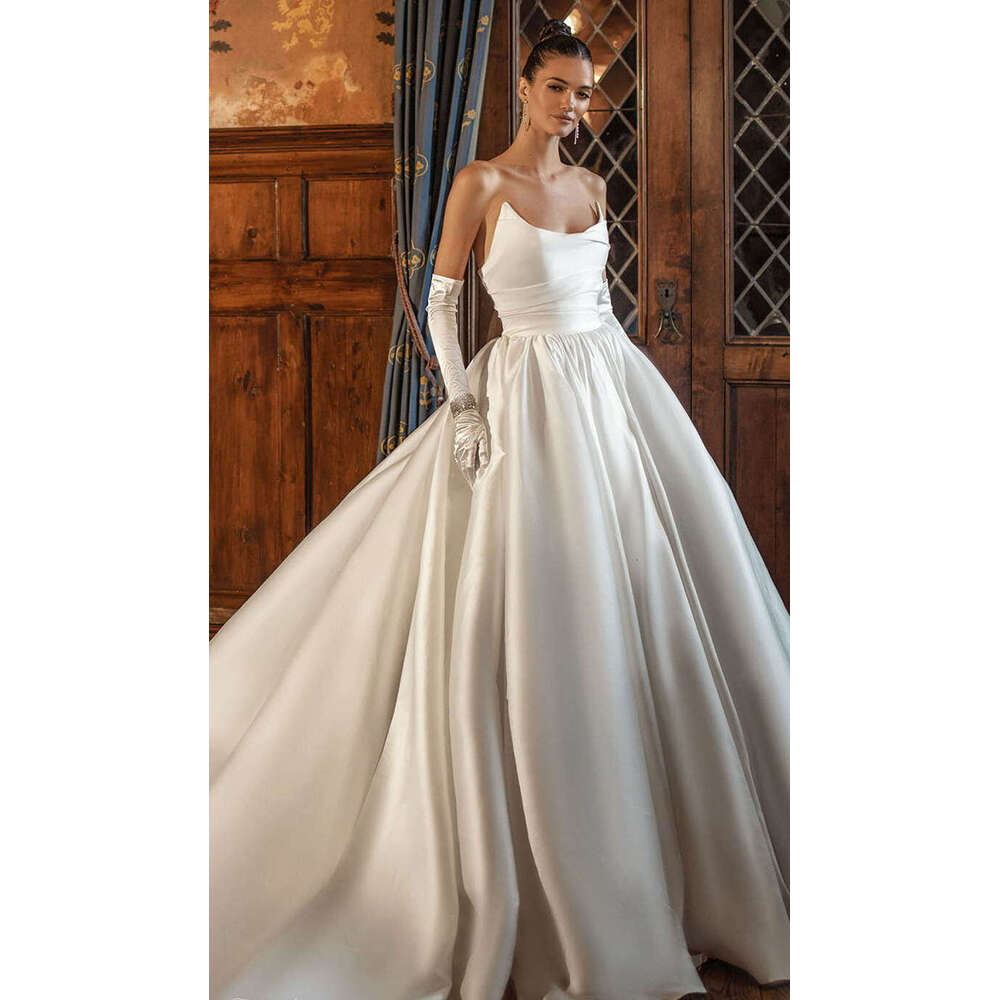 Princess A-E Gown Wedding Dresses Pleat Satin Strapless Lace Up Bridal Gowns Plus Vestidos De Novia Custom Size Colour 6660306