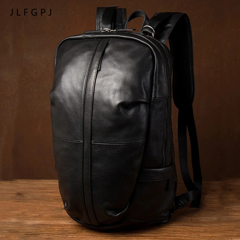 JLFGPJ Mens Casual Leather Travel Backpack Head Layer Denim Outdoor Fashion Original Computer Bag 240813