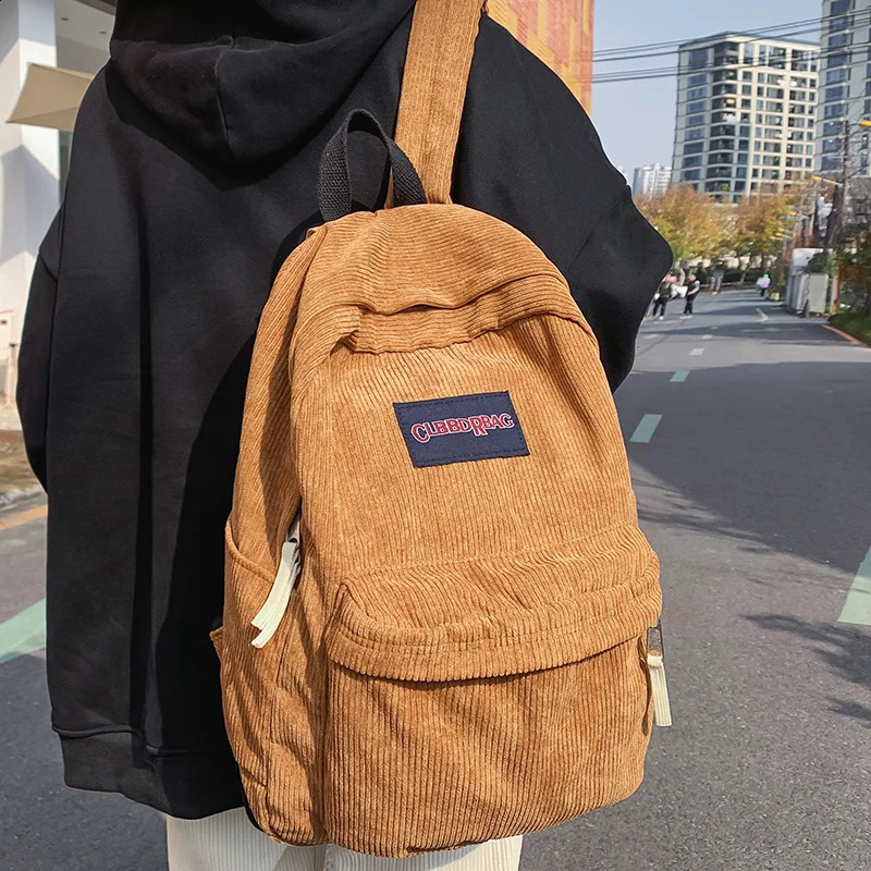 Retro Boys and Girls Corduroy Green School Bag Mens Laptop College Backpack Cool Womens Student Fashion Female Travel 240813