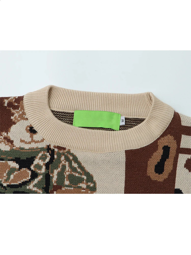 Women Print Pullover Knitted Sweater Harajuku Korean 90s Y2k Oversize Long Sleeves O-Neck Jumper Sweaters Vintage 2000s Clothes 240812
