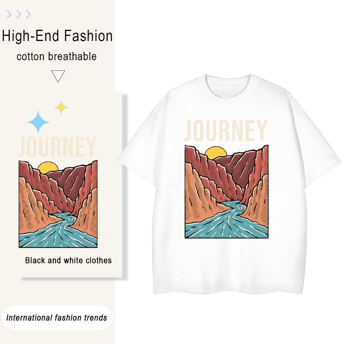 Loose Men Tshirts Beach 230g Cotton Custom Printing Short Sleeve O-Neck mountains T-Shirts for Men New Arrival Tops Shirt