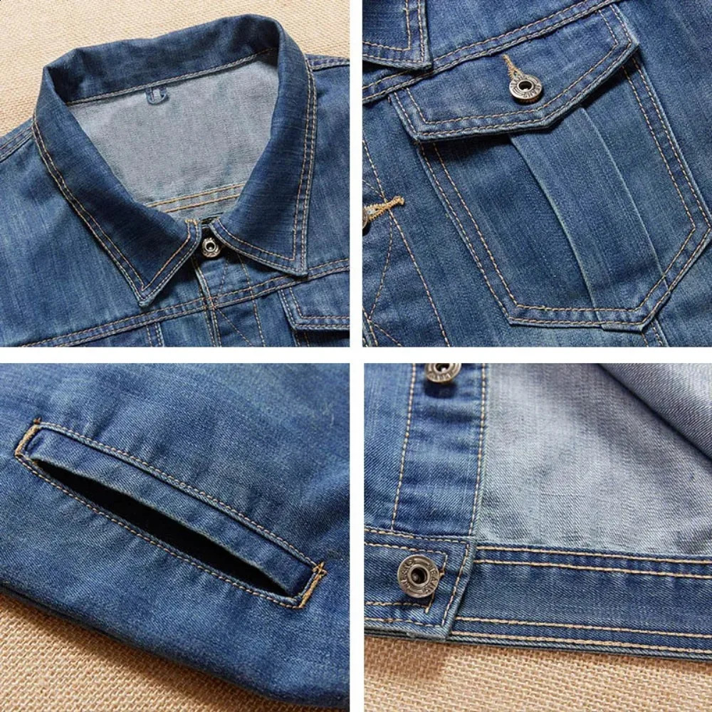 M-8XL Plus Size Denim Jacket Slim Fit Solid Mens Jeans Jacket Autumn Hip Hop Cotton Washed Cool Fashion Streetwear 3ZWJ08 240812