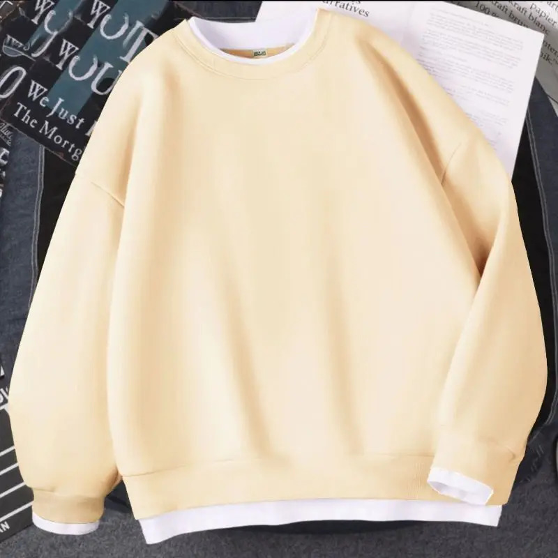 Autumn Womens Spliced Pullover O-Neck Fashion Solid Color Loose Minimalist Versatile Casual Long Sleeve Sweatshirts 240812