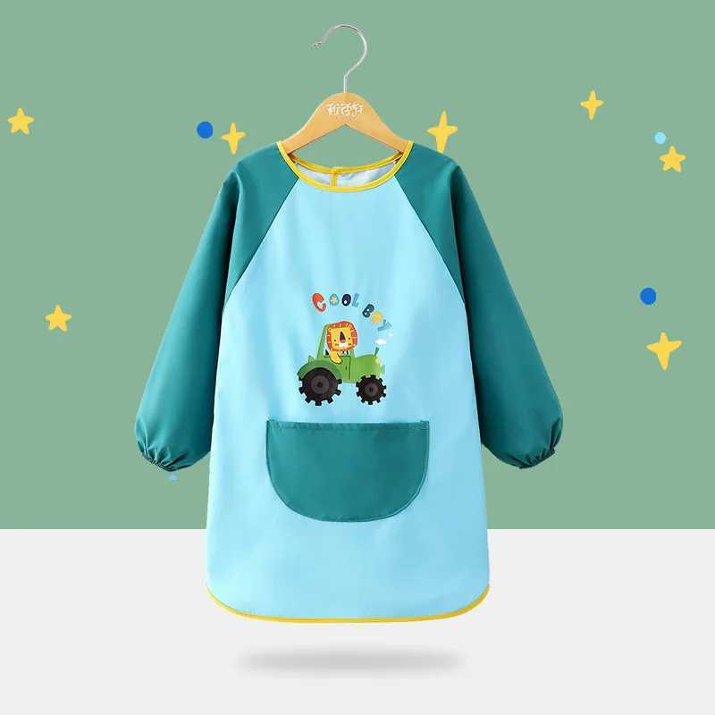 Bibs Burp Cloths Cute Cartoon Infant Eating Bib Burp Cloths Painting Drawing Apron Long Sleeved Waterproof Childrens Overalls Raincoat SuppliesL4812