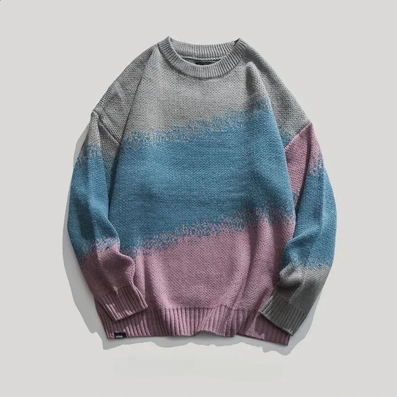 Mens Clothing Round Collar Knit Sweater Male Green Tie Dye Pullovers Crewneck A Plus Size X Street Long Sleeve 100% Sweat-shirt 240812