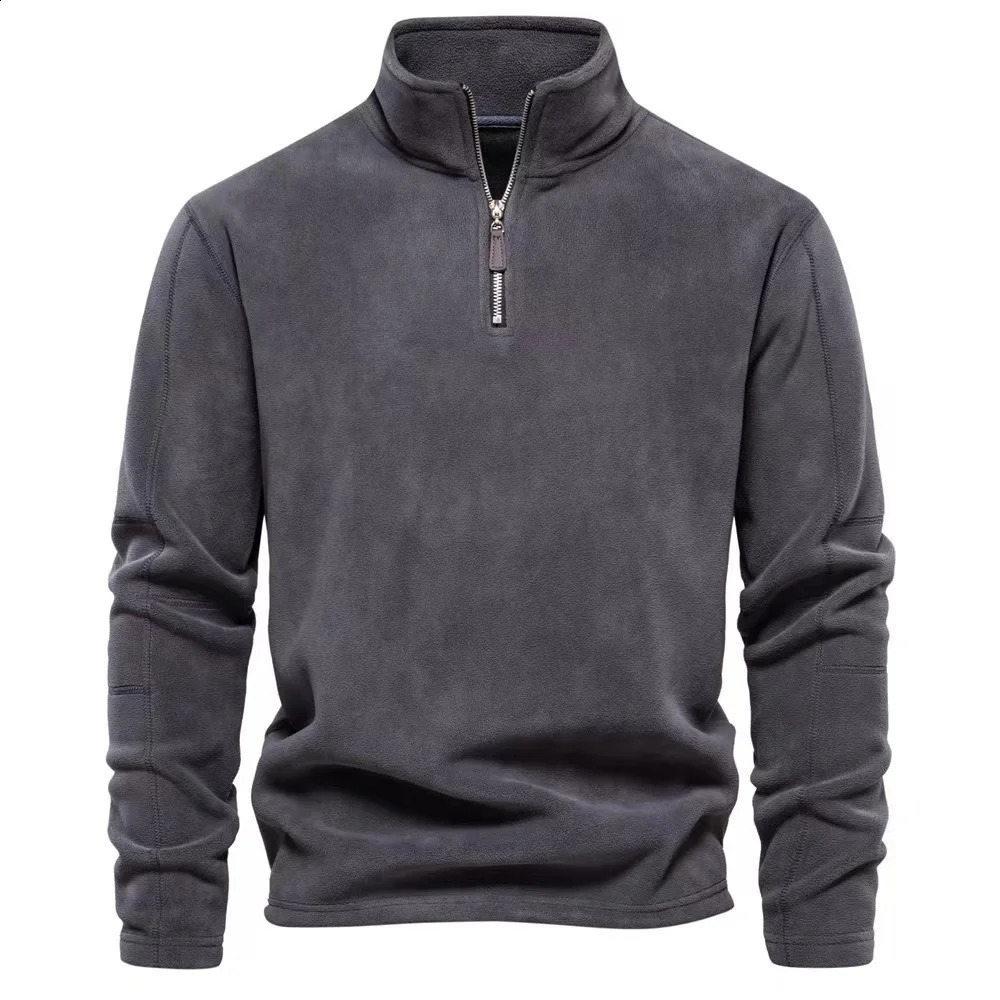 Autumn Winter Windproof Jacket Mens Warm Wool Top Sportswear Casual Zipper Solid Color 240812