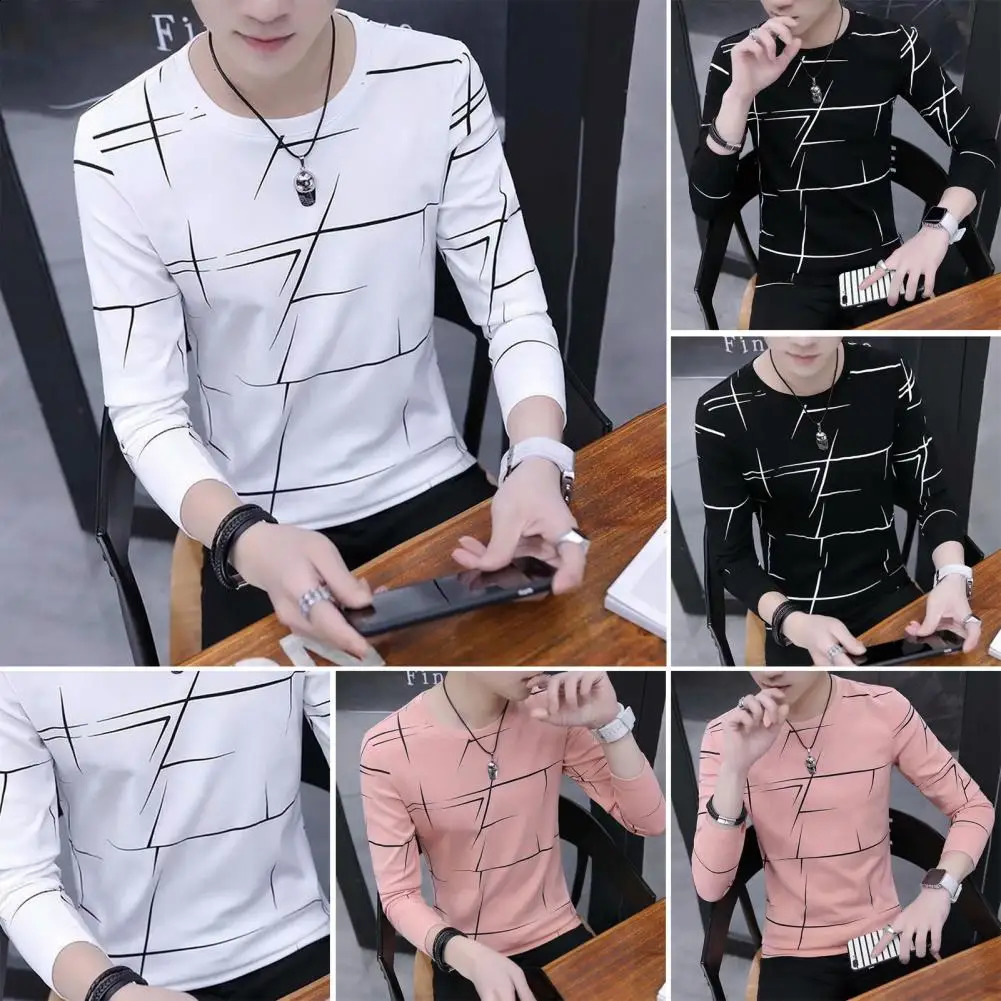Long Sleeve T-shirt Men Long Sleeve T-shirt Soft Breathable Mens Contrast Color T-shirt Stylish Long Sleeve Top for Daily 240812