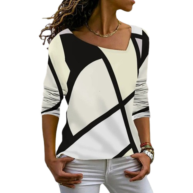 Spring Autumn women's new casual color blocked shirt with slanted collar and long sleeved top for women