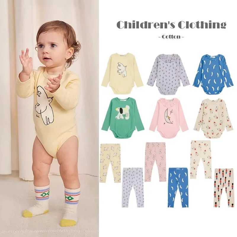 Fall 2024 baby crawling clothing BC brand cotton casual boy and girl baby jumpsuit cartoon full print pants childrens clothing W240812
