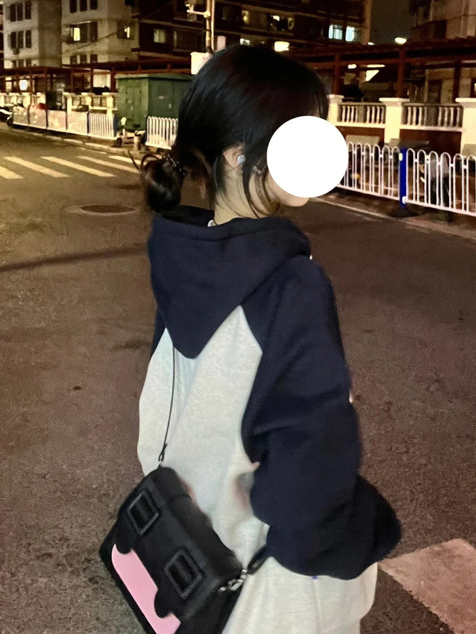 Zip Up Hoodies Women Oversized Harajuku Hooded Sweatshirt Female Autumn Korean Fashion Outwear Vintage Patchwork Coats Ladies 240812