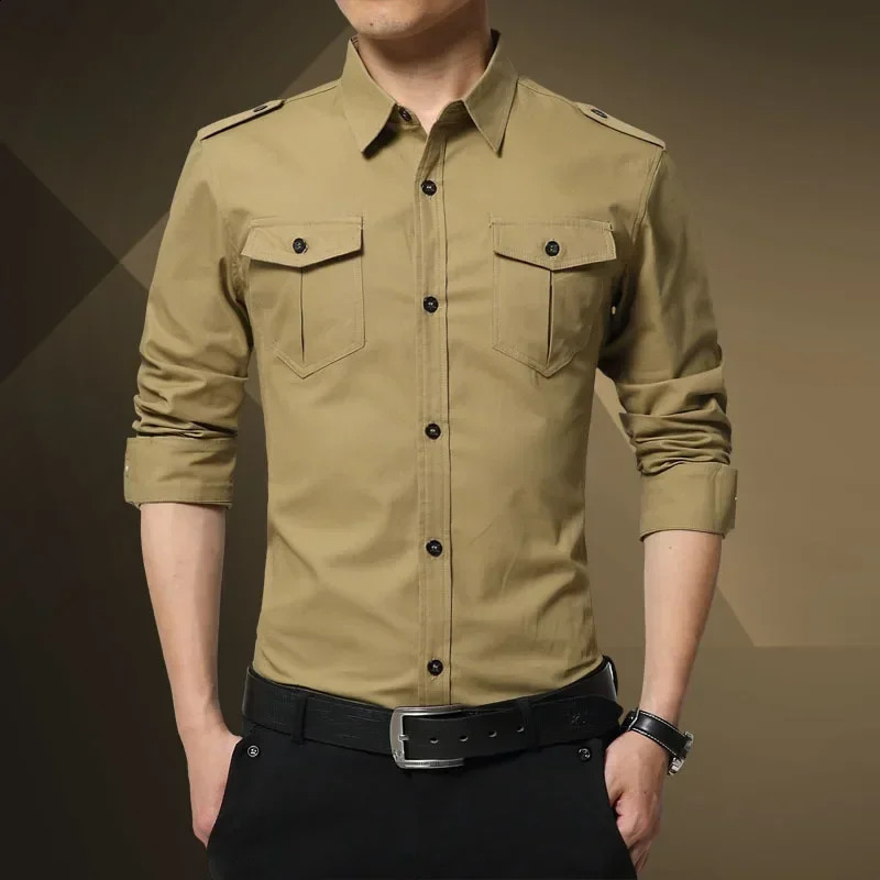 ly arrived mens shirt autumn long sleeved cotton cargo casual dress tactical large size 5XL 240812
