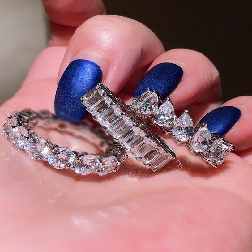 Sparkg Water Drop Pear Cut Moissanite Eternity Ring - Sterg Sier Ladies Wedding Jewellery