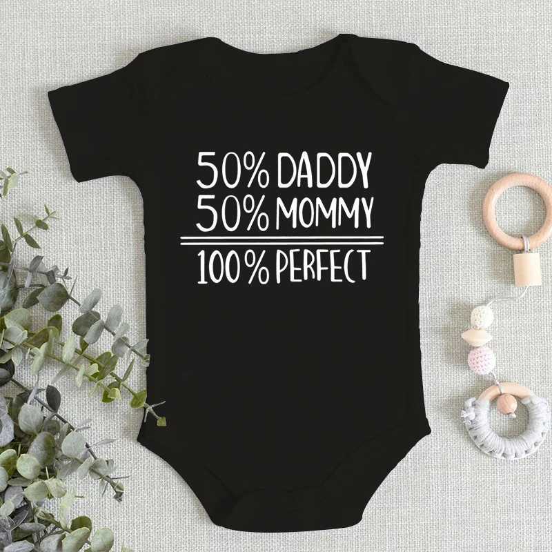 1 baby bodysuit newborn clothing 50% dad+50% mom=100% perfect pattern baby jumpsuit cotton jumpsuit for boys and girls aged 0-24 months W240812