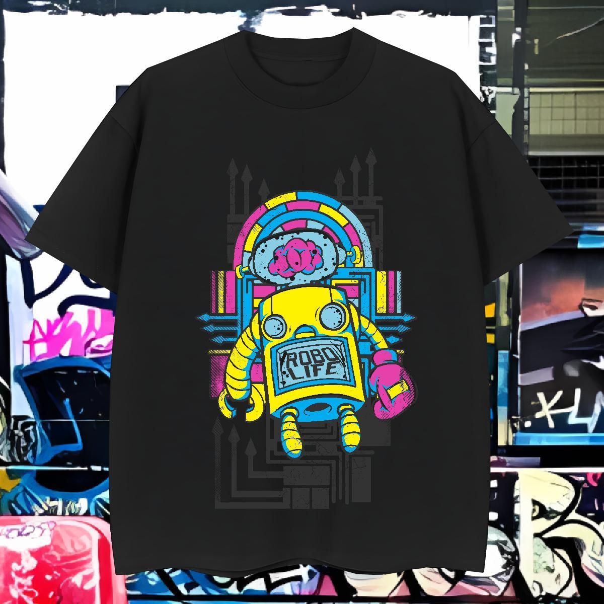 Cool robot T Shirt For Man Daily Outfit Mens Tshirts 230g Pure Cotton DIY O-Neck Short Sleeve Custom Anime Tees Shirts