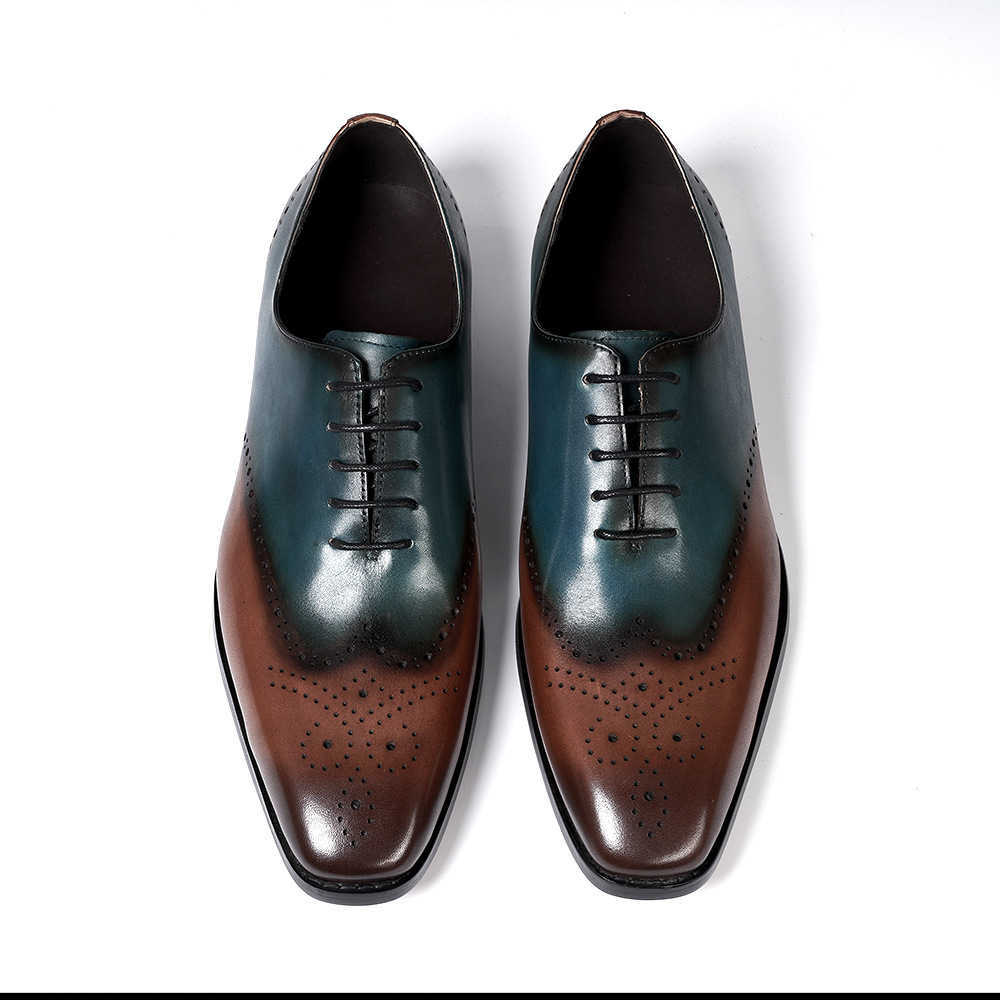 CMM European Mens Leather Shoes Brown Green Fashionable Business Dress Oxford Shoes Formal Wedding Dress Shoes