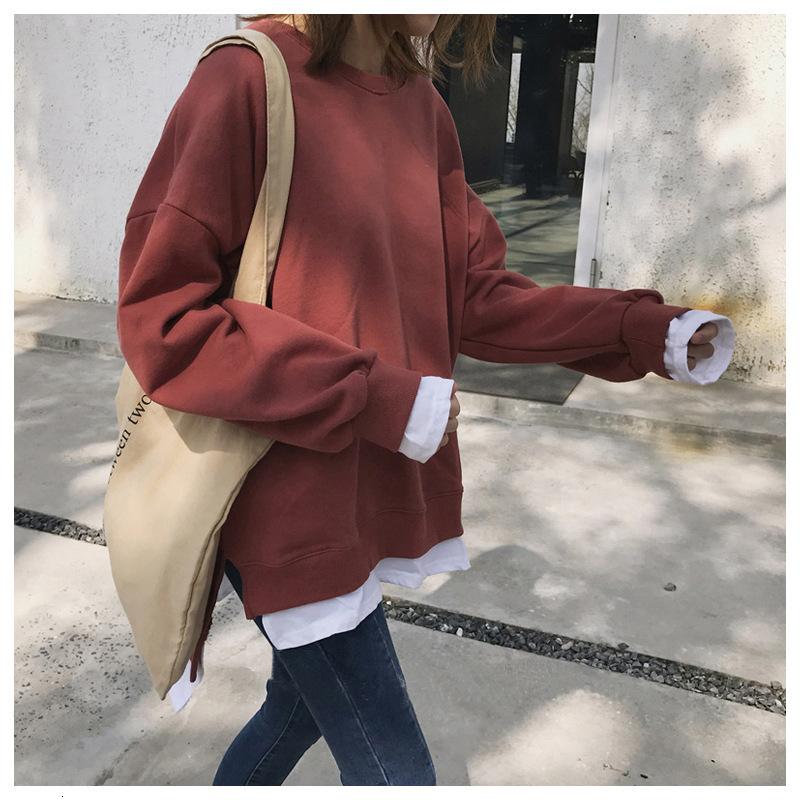 Fake two fleece hoodies for women new autumn and winter Korean version loose student BF Harajuku Hong Kong style top trend 0389e