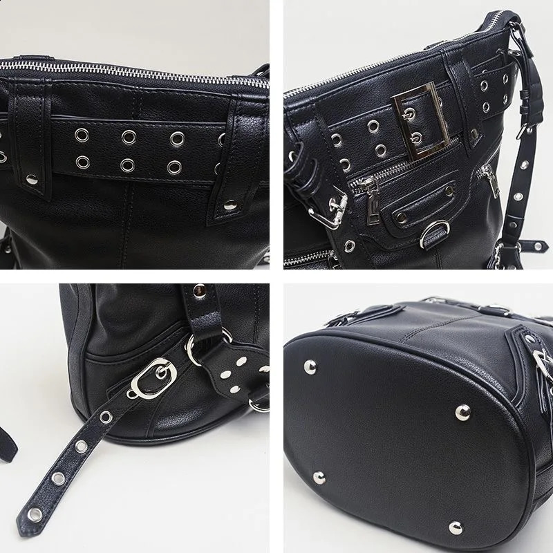 JIAERDI High Street Vintage Handbag Women Rivet Large Capacity Casual Crossbody Bags Ladies Moto Biker Black Messenger Bag 240813
