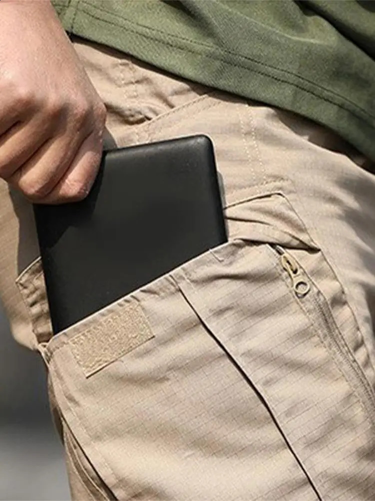 Trendy Elastic Waist Lace Cargo Pants American Style Casual Straight Mens Loose Solid Multi Pocket 240812