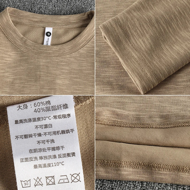 Autumn American Retro 310G Long-sleeved O-neck Knitted Solid Color T-shirt Mens Simple Slub Cotton Washed Casual Youth Tops 240812