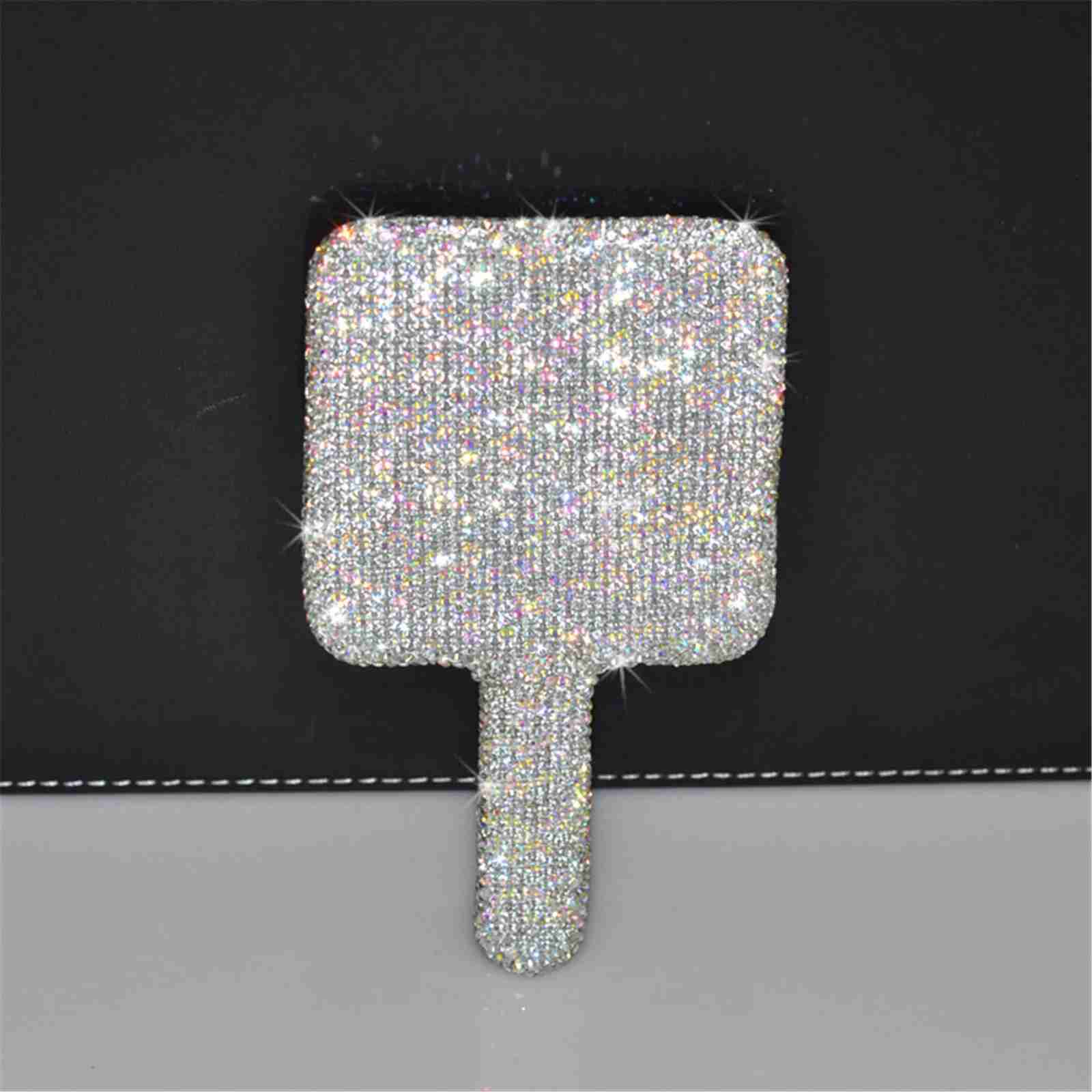 Womens Makeup Compact Mirror Sticking Diamond Hand-held Mirror ABS Fashionable High-end Beauty Handle Mirror Cosmetic MirrorXJ240813