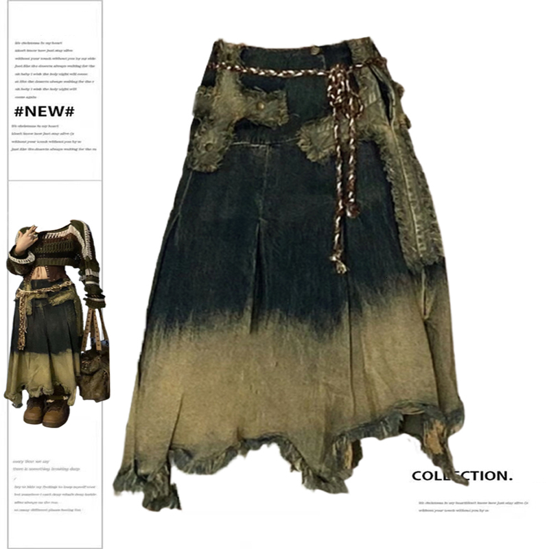 Women Denim Long Skirt Harajuku Y2k 2000s Vintage Skirts 90s Aesthetic Streetwear Fashion Korean Style A-Line Jean Skirt Clothes 240812