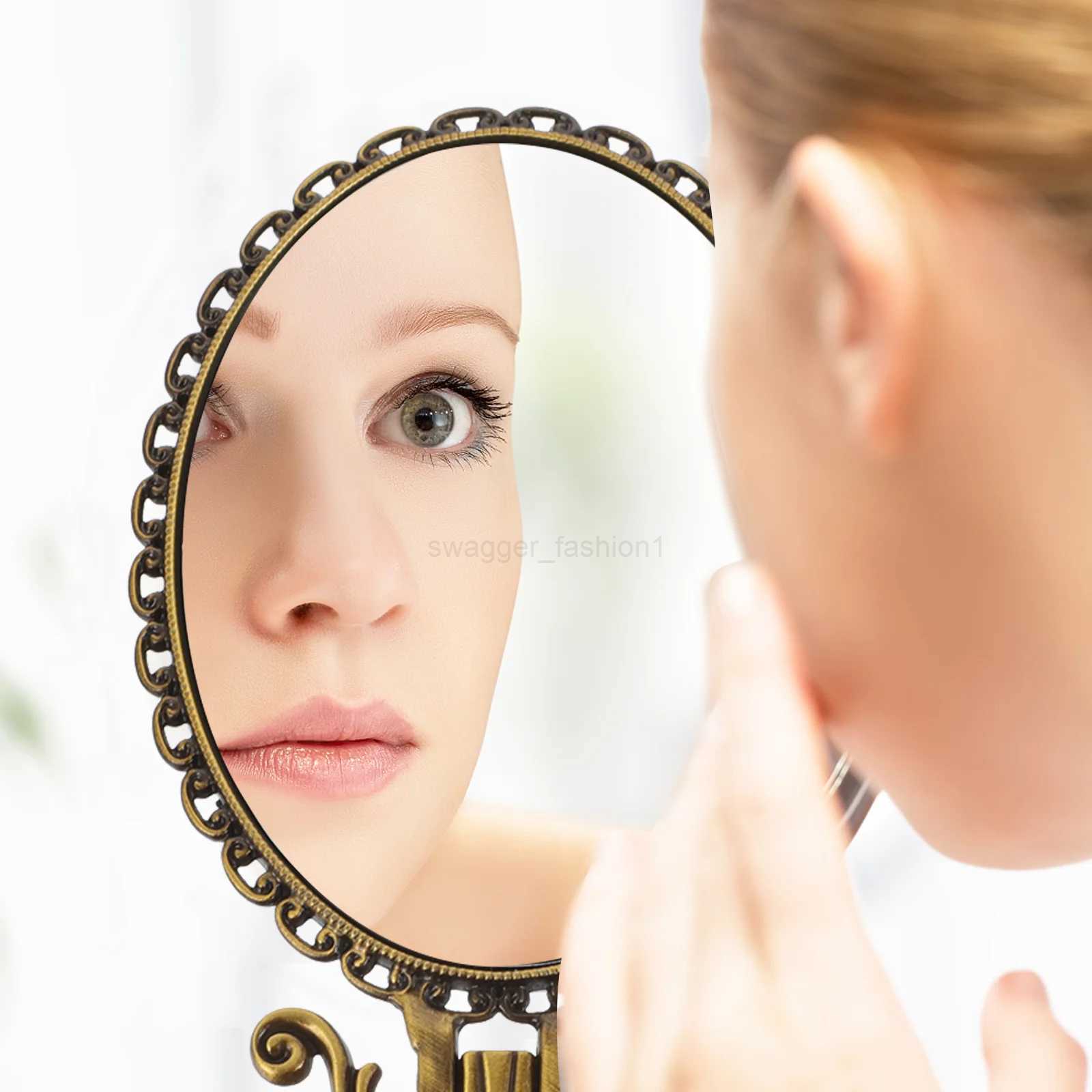 Handheld Compact Mirror Makeup Mirror with Handle Tabletop Mirror Small Makeup Beauty Women Hand Vintage Compact Travel ForXJ240813