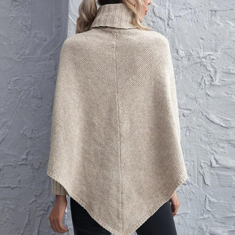 Autumn/Winter High Neck Top Long Sleeve Solid Color Off Shoulder Irregular Knitted Sweater Coat