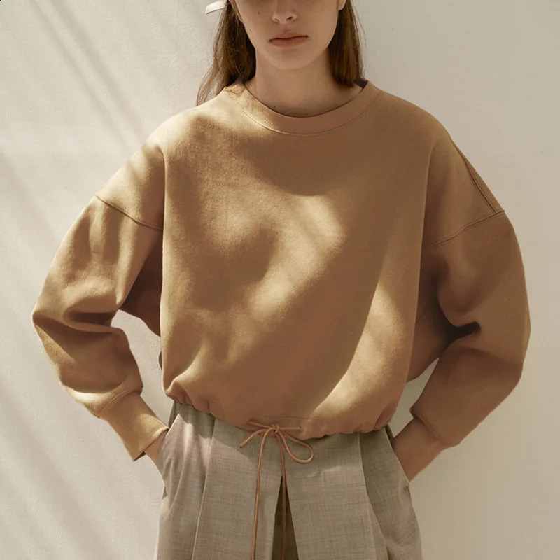 Oversized 100% Cotton Women Hoodies Sweatshirt Casual Solid Long Sleeve Drawstring Korean Fashion Streetwear Female Pullover 240813