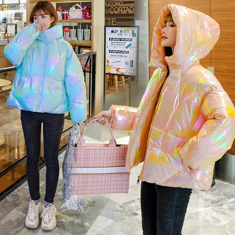 Women Parkas 2024 Fashion Winter Jacket Glossy Down Cotton Padded Parka Outwear Hooded Solid Female Jacket Snow Wear Coat 240813