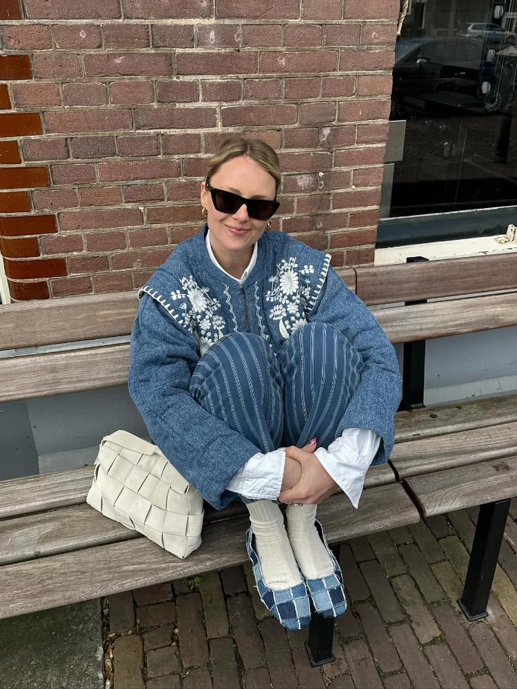 Womens fashionable floral print patch work open seam jacket elegant Oneck long sleeved pocket fully matched streetwear 240808