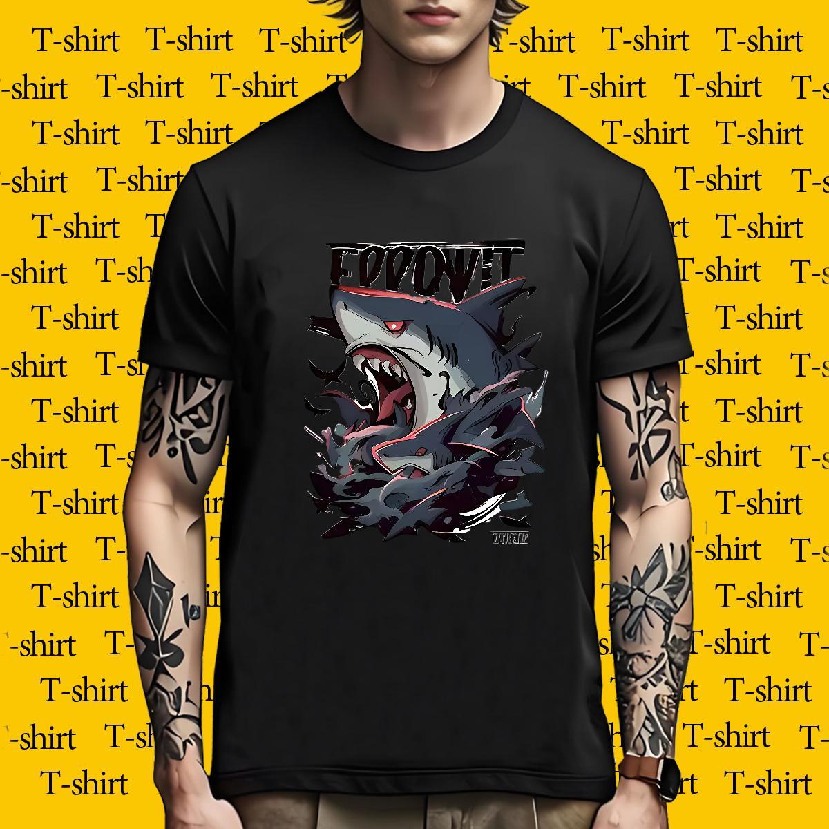Comfortable T shirt shark Short Sleeve O-Neck Casual Daily Wear Custom Print Plus Size 230g Pure Cotton Men Clothes T-Shirt New Arrival Tops Tees