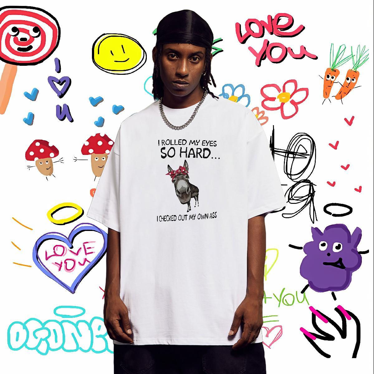 Comfortable T Shirt For Man horse Breathable Short Sleeve Hip Hop Street Plus Size Cartoon 230g Pure Cotton Men Tops Tees 2024 DIY Tees Shirts