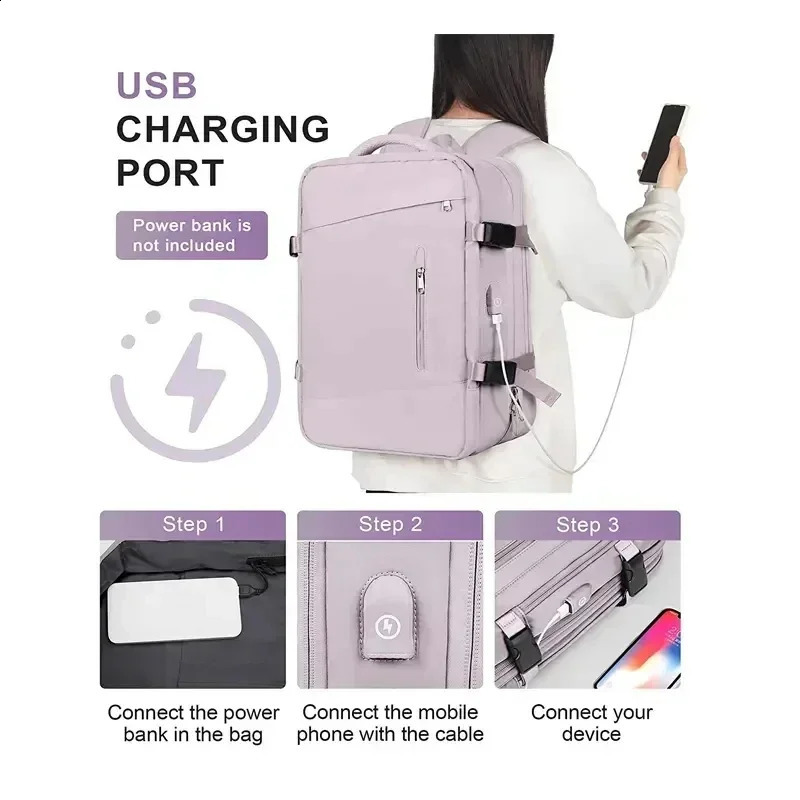 Super Charging Large Capacity Bags Business Multi functional Backpack Expandable Airplane Travel 240813