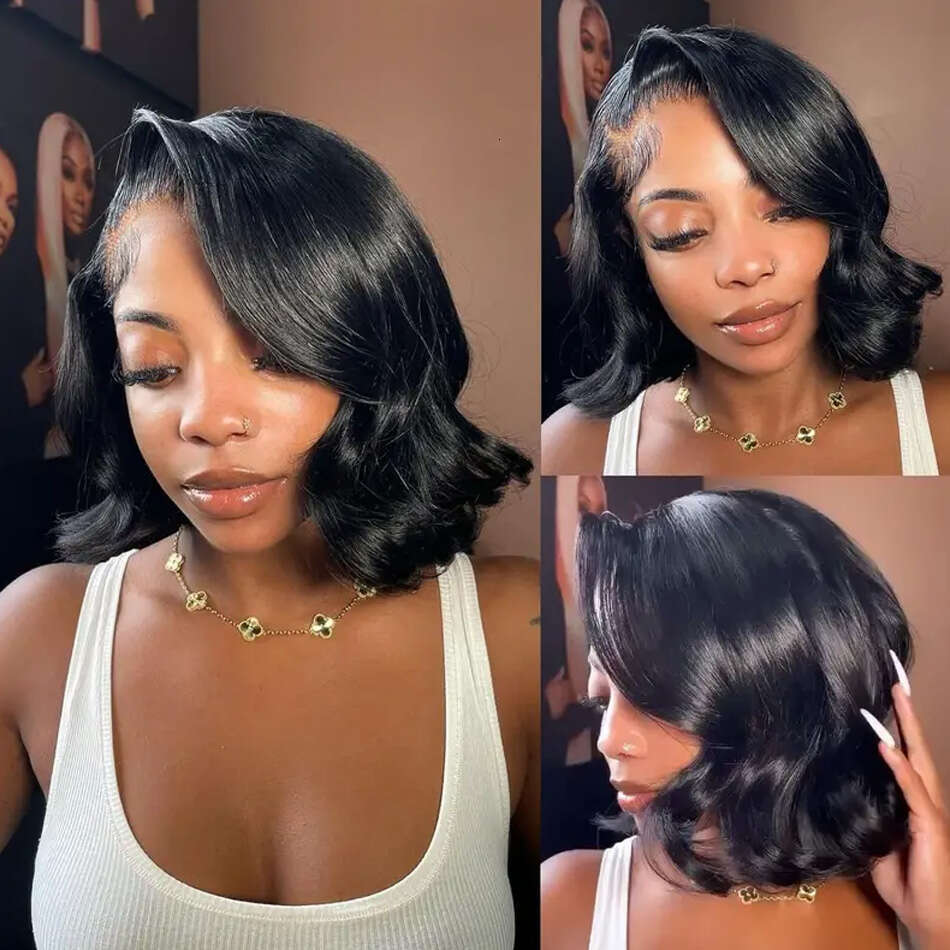 Body Wave Short 250 Density 13X4 Front Human Hair Wig 12 14 16 Inch Bob 13X6 Lace Frontal Wig HD Transparent Brazilian Remy