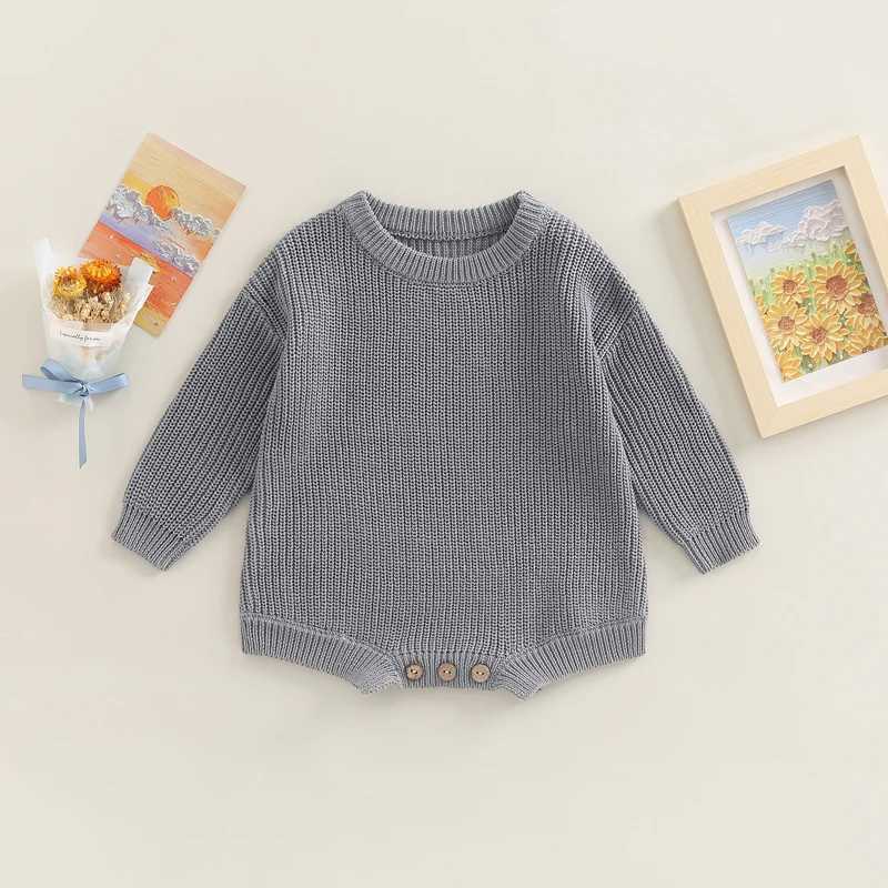 FOCUSNORM 10 color autumn winter baby girl boy sweater jumpsuit 0-24M solid knit long sleeved button jumpsuit W240812