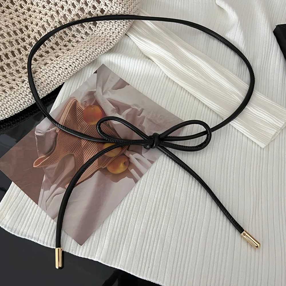 Leather thin belt non perforated solid color round rope belt womens knotted waist belt sweater waist belt waist belt belt closure decoration W240807