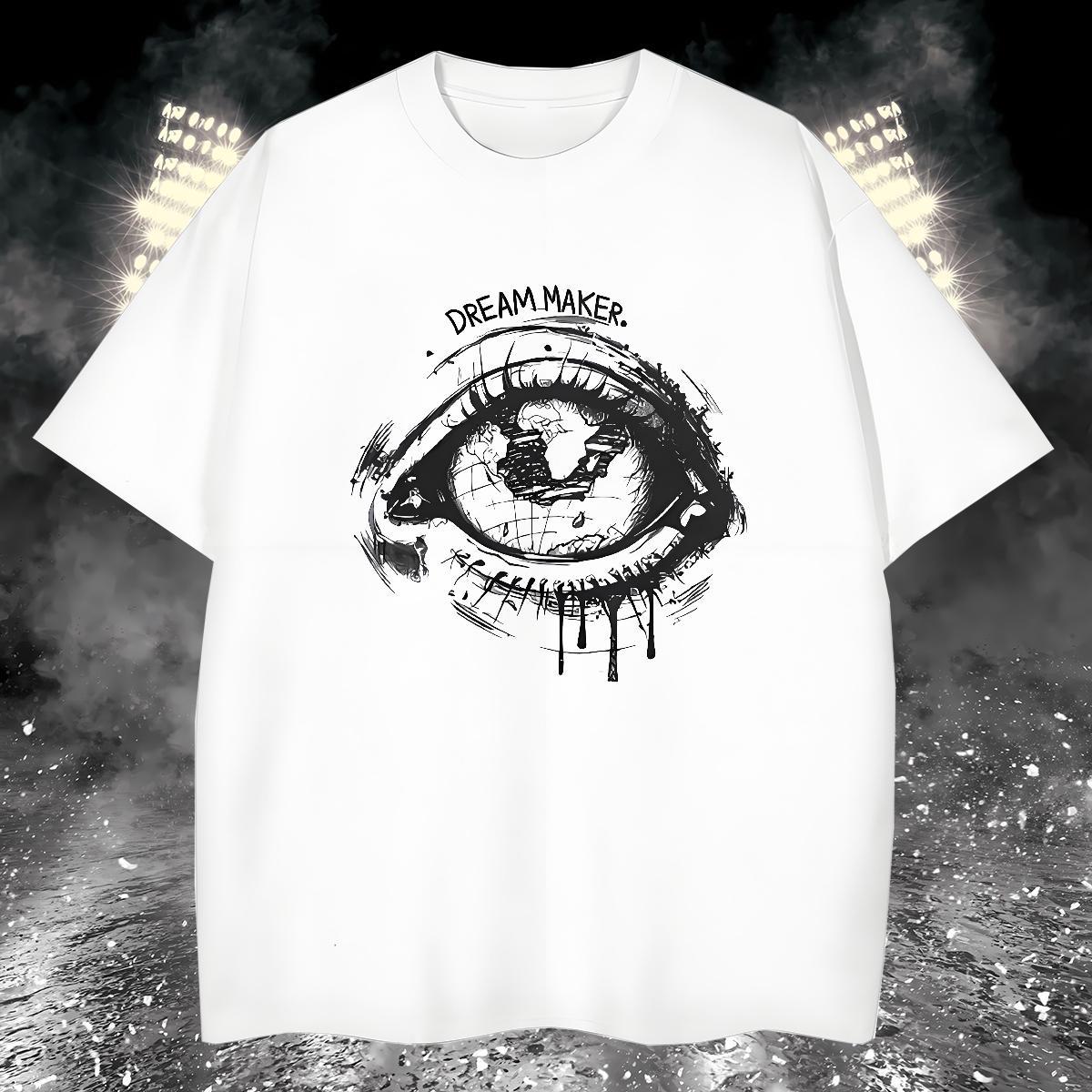 T Shirt For Man 230g Cotton eyes Anime Printing Street Breathable Short Sleeve Black White Couples T Shirts DIY Loose Tee Shirt