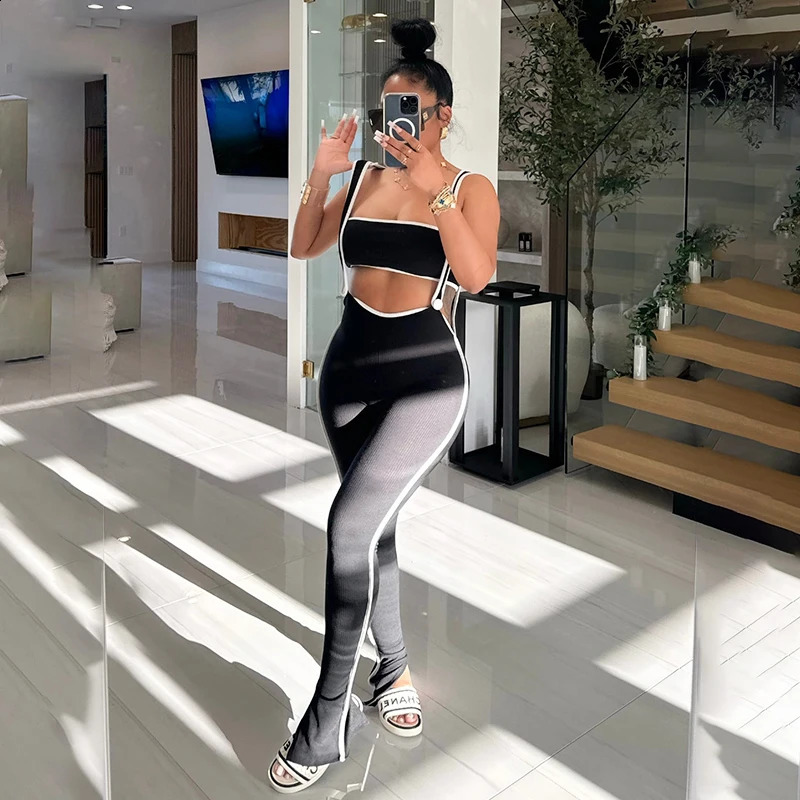 BULIDINGB Y2K Summer Skinny Candy Pants Two Piece Sets Women Camisole Backless TubeSlit Pencil Pants Outfits Streetwear 202 240813