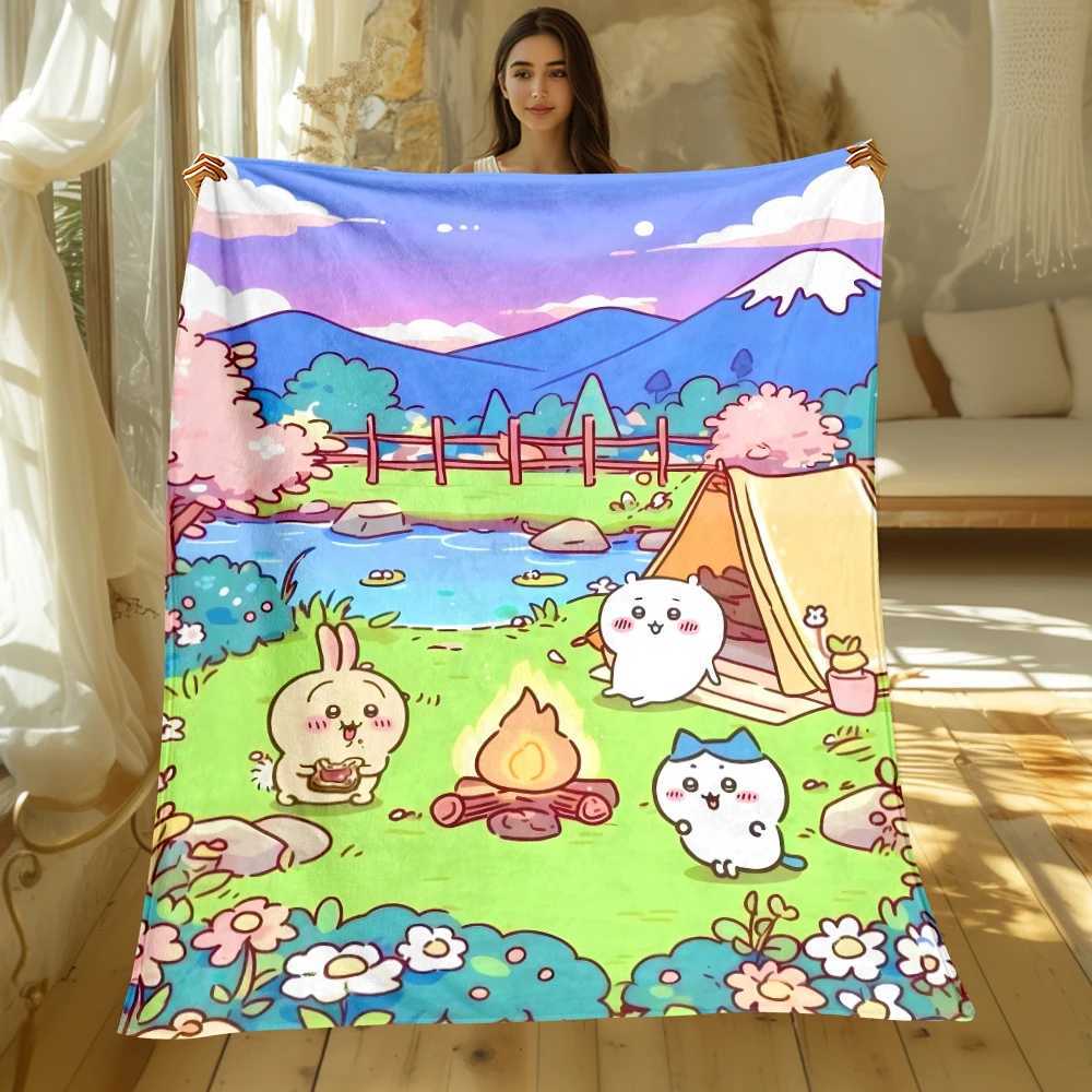 Cute Chiikawa Cartoon soft Blanket Used for Sofa Bedroom Travel Camping Livingroom Office CouchChairHomegirls GiftXJ240813