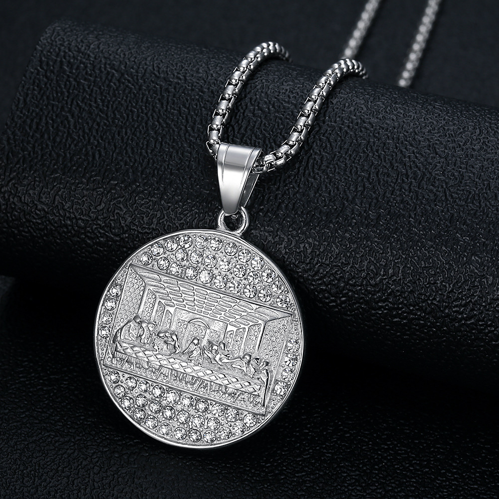 Vintage Thirteen Apostles Round Pendant Necklace The Last Supper Real Gold Plated Wonen Mens Jewelry