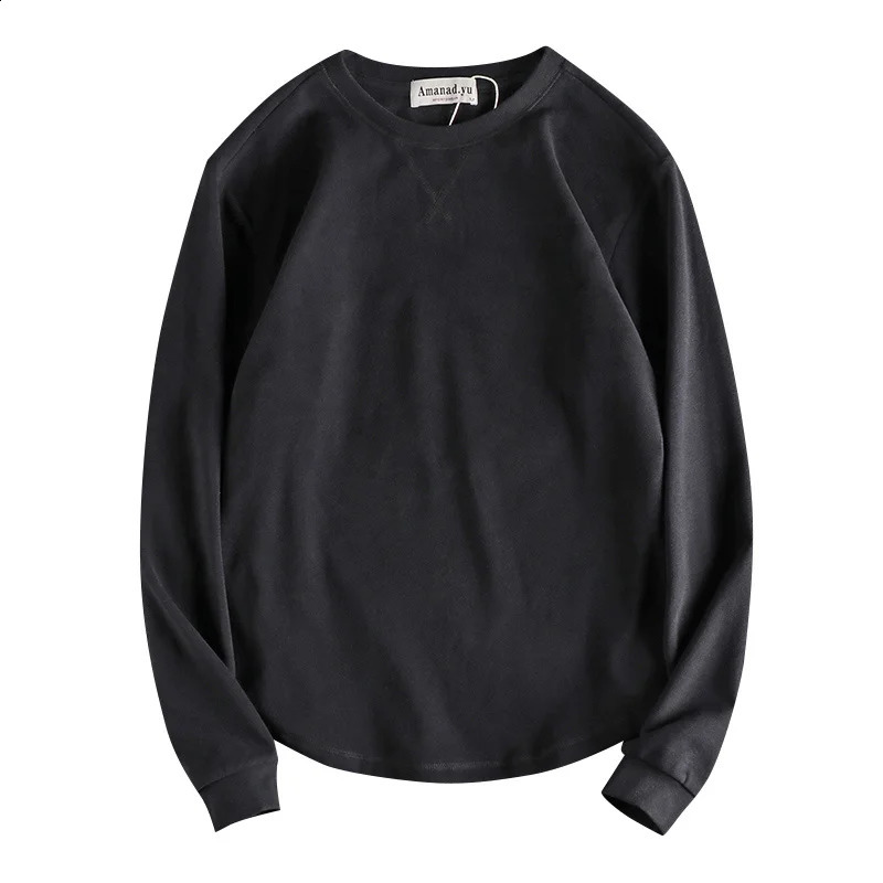 Autumn American Retro Long-sleeved O-neck Soild Color T-shirt Mens Fashion Simple 100% Cotton Washed Casual Sport Tops 240812
