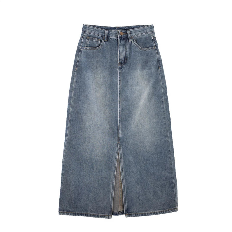 Womens Denim Wrap Skirts Retro High Waisted Split A-line Denim Skirt Autumn Fashion Straight Skirt Female 240812