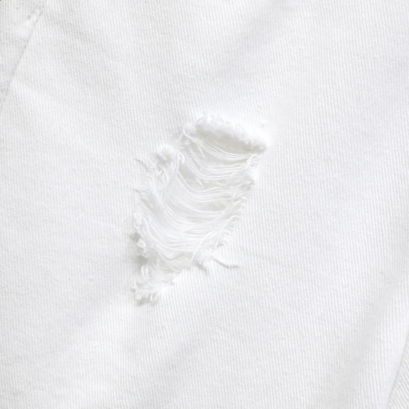 white denim shorts mens tear hole twisted knee length classic simple and fashionable casual slim fit highquality 240812