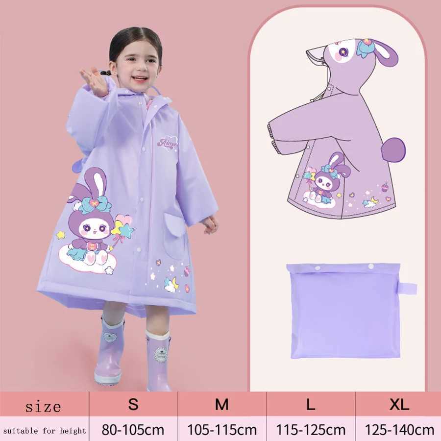 A boy girl casual cute unicorn print waterproof hooded raincoat long sleeve zipper hooded poncho childrens raincoat outdoor Y240810